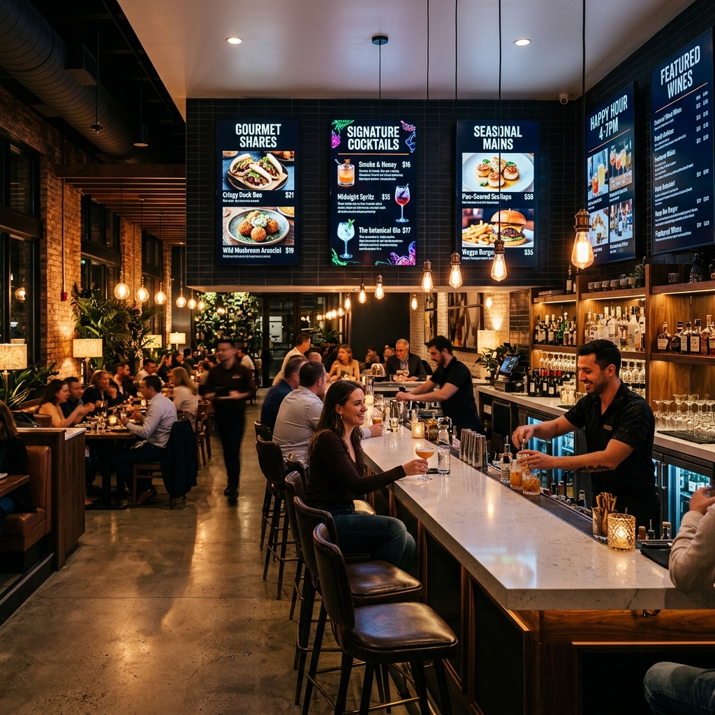 Digital displays in a Food and Beverage Cafe